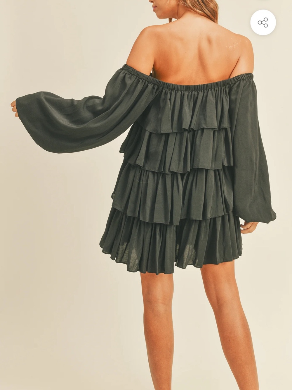 Mable small black moana neck ruffled tiered long sleeve mini dress. - Picture 4 of 12
